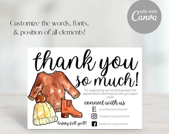 Thank You For Your Order, Etsy Thank You Card, Small Business Thank You, Fall Thank You, Thank You Template, Fall Outfit, Fall Boots, Coffee