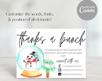 Thank You For Your Order, Etsy Thank You Card, Small Business Thank You,Snowglobe Thank You,Thank You Template, Christmas, Holiday Thank You