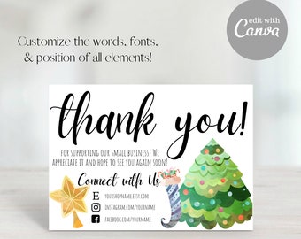 Thank You For Your Order, Etsy Thank You Card, Christmas Tree Thank You,Christmas Thank You,Thank You Template, Stocking, Holiday Card, Star