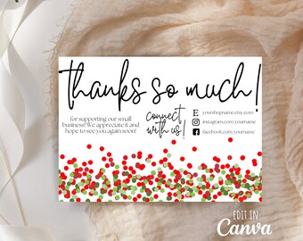 Thank You For Your Order, Etsy Thank You Card, Red Confetti Thank You, Christmas Thank You, Thank You Template, Holiday Card, Etsy Seller