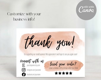 Thank You For Your Order, Etsy Thank You Card, Small Business Thank You, Pink Thank You, Thank You Card Template, Watercolor Cactus