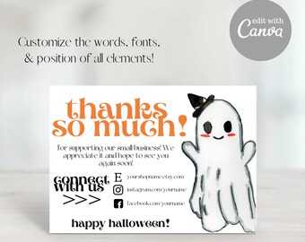 Thank You For Your Order, Etsy Thank You Card, Small Business Thank You, Fall Thank You, Thank You Template, Ghost, Witch, Halloween