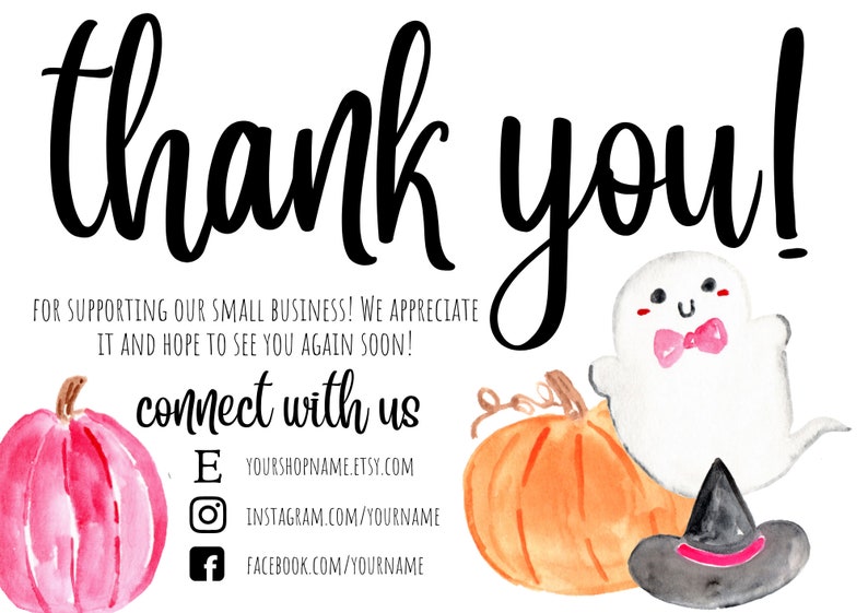 Thank You For Your Order, Etsy Thank You Card, Small Business Thank You, Halloween Thank You, Thank You Template, Jack o' Lantern, Pumpkins image 2