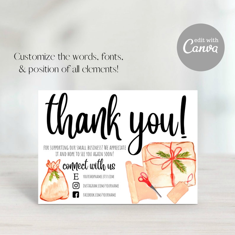 Thank You For Your Order, Etsy Thank You Card,Christmas Wrapping Thank You,Christmas Thank You,Thank You Template, Wrapping Paper, Packaging image 1