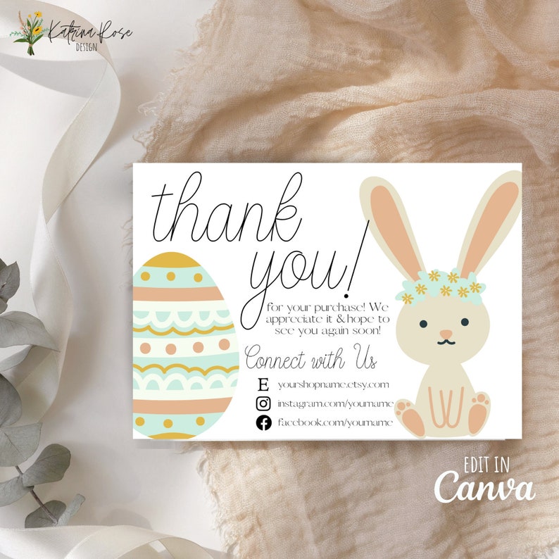 Thank You For Your Order, Etsy Thank You Card, Small Business Thank You, Easter Thank You, Thank You Card Template, Easter Bunny Thank You image 1