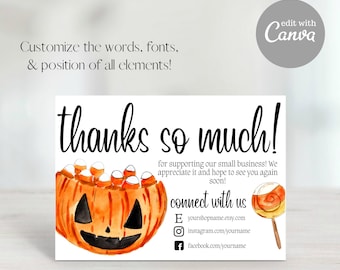 Thank You For Your Order, Etsy Thank You Card, Small Business Thank You, Fall Thank You, Thank You Template, Candy Corn, Pumpkin, Halloween