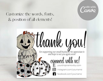 Thank You For Your Order, Etsy Thank You Card, Small Business Thank You, Fall Thank You, Thank You Template, Jack o Lantern,Stacked Pumpkins