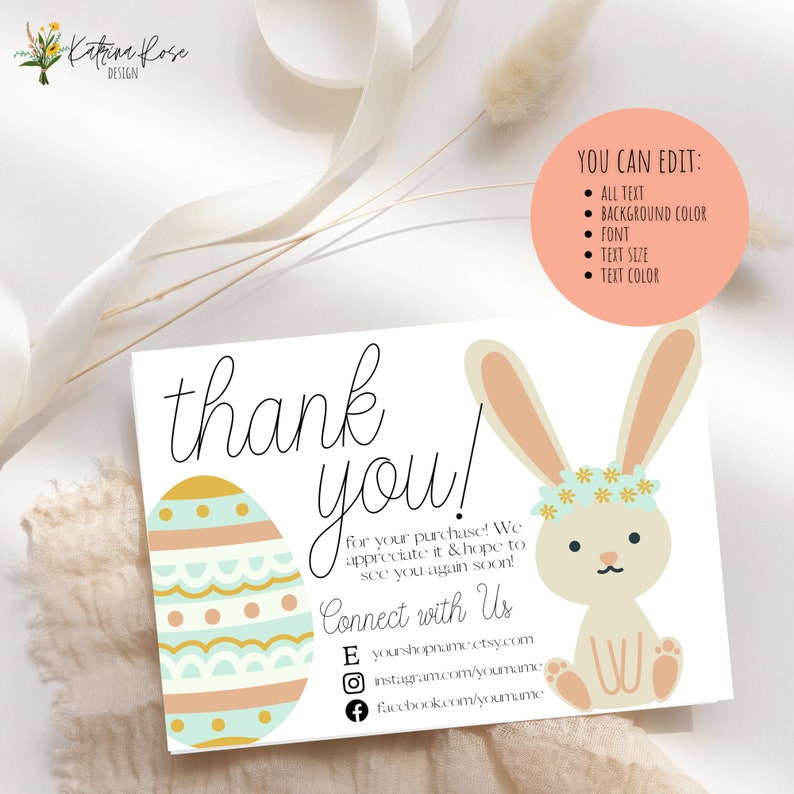 Thank You For Your Order, Etsy Thank You Card, Small Business Thank You, Easter Thank You, Thank You Card Template, Easter Bunny Thank You image 2