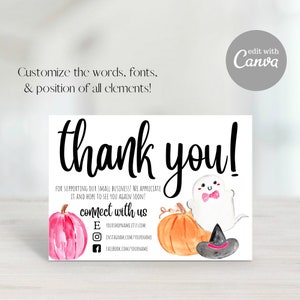 Thank You For Your Order, Etsy Thank You Card, Small Business Thank You, Halloween Thank You, Thank You Template, Jack o' Lantern, Pumpkins image 1