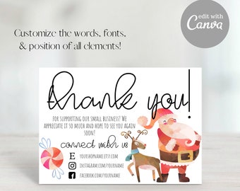 Thank You For Your Order, Etsy Thank You Card, Santa Thank You, Christmas Thank You, Thank You Template, Reindeer, Holiday Card, Rudolph