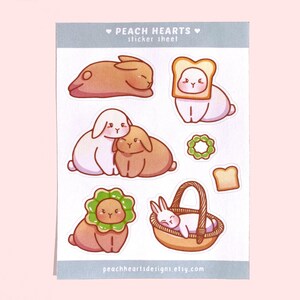 Jolies sœurs lapin blanches et brunes - Feuille d'autocollants mats