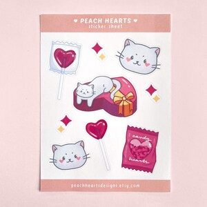 Bonbons chat et coeurs mignons - Feuille d'autocollants mats