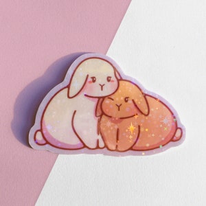 Cute Bunny Sisters holographiques - Autocollant brillant découpé
