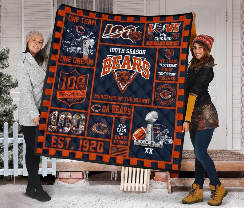 100th Chicago Bears Anniversary Quilt Blanket Fan Gift Etsy