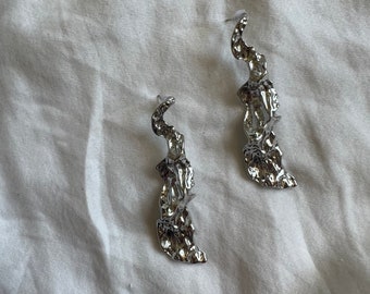 Silver irregular stud earrings, irregular earrings, Silver earrings, Abstract jewelry