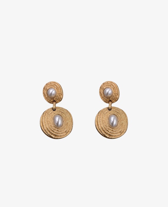 Golden hoop in pearl, Morden design earrings, Vin… - image 4