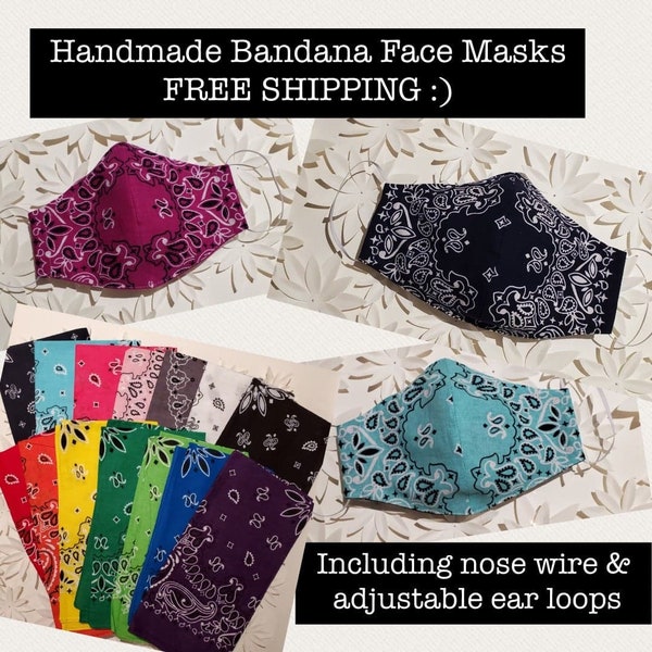 Bandana Face Masks (including nose wire & adjustable ear loops)