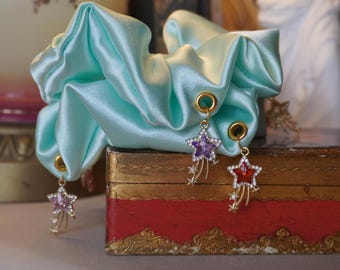 Aqua Satin Scrunchies with Gold Charms: Elegant Hair Accessory