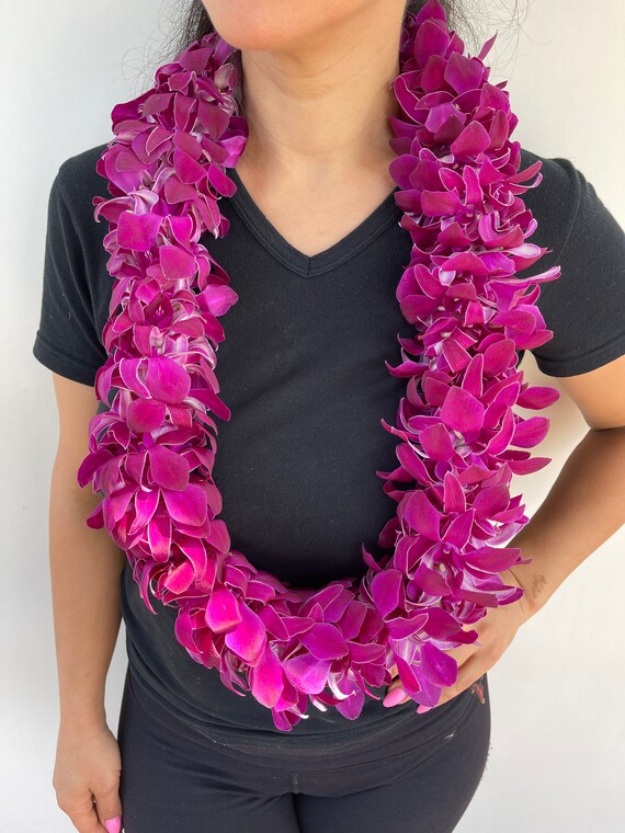 Fresh Orange & White Orchid Lei: Double Thickness, Handmade