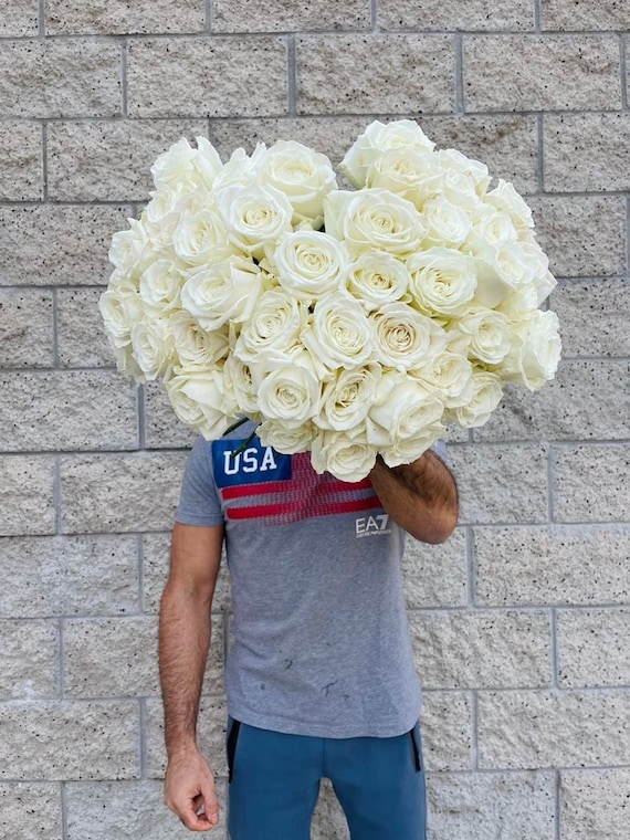 48 Fresh XL White Roses Luxury Roses Fresh White Wedding Garden.