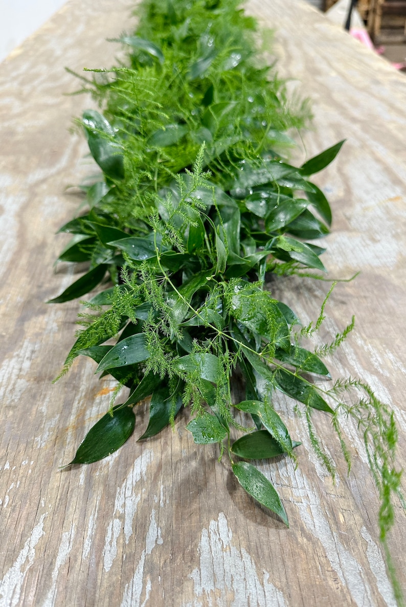 Fresh Garland// Italian Ruscus & Plumosa Table Decor // Arch Etsy