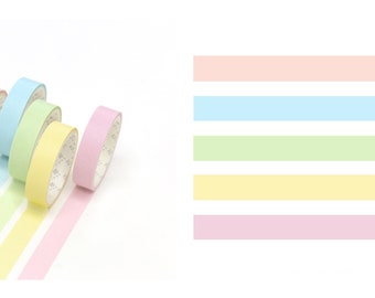 Set of 5 Japanese Washi Tape | Pastel Rainbow Gelato Macaron Colours for Planners and Journals