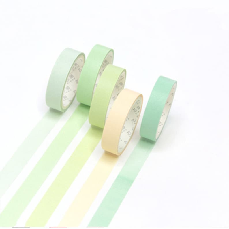 Pastel Green Colours for Planners and Journals Set of 5 Japanese Washi Tape