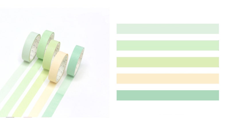 Pastel Green Colours for Planners and Journals Set of 5 Japanese Washi Tape