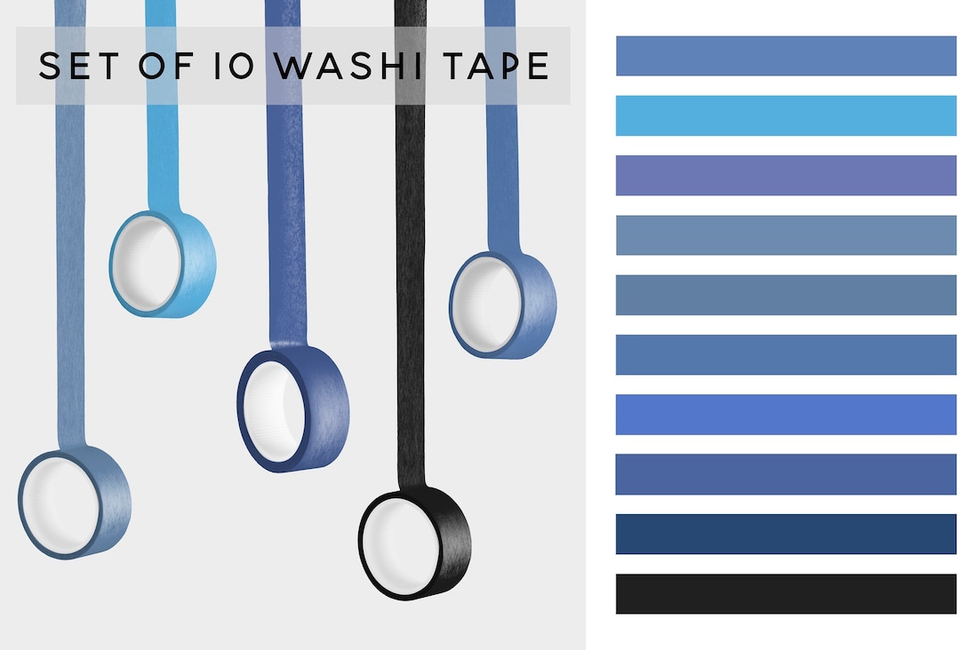 Set of 10 Japanese Washi Tape Blue Navy Sky Colours for Planners and
