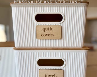 Modern Classic Wooden Labels Large | Customisable and Interchangable Linen Storage Labels