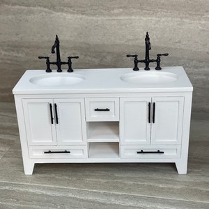 1:12 Scale Fully Assembled Olivia Bathroom Vanity - White with Black Hardware