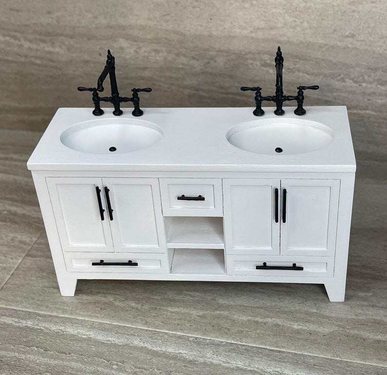 1:12 Scale Fully Assembled Olivia Bathroom Vanity - White With Black ...