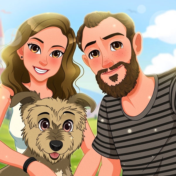 Cadeau Saint-Valentin, couple Disney, portrait dessin animé Disney, portrait de dessin animé, cadeau d'anniversaire, portrait de couple Saint-Valentin, portrait de famille