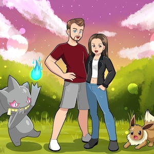 パーソナライズされたポケモンポートレート、カップルポートレート、家族、カスタムアニメ、記念日、誕生日プレゼント、クリスマスホリデーギフト、バレンタインデー