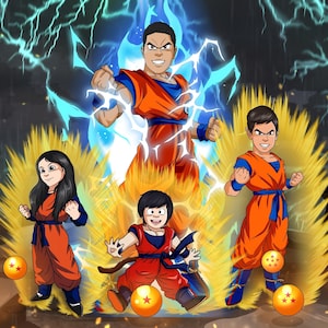 Ritratto anime DBZ personalizzato, illustrazione del ritratto di famiglia per la festa della mamma, disegno di coppia personalizzato, anniversario, compleanno, fidanzamento