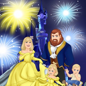 Fathers day gift, Custom Disney Cartoon Portrait, Family drawing, Couple digital Illustration, Anniversary, Birthday, Engagement, Wedding