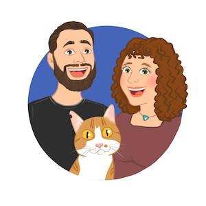 Leuk cartoonportret, tekening stel, familieillustratie, aangepast digitaal portret gepersonaliseerd, jubileum, verjaardag, valentijnscadeau