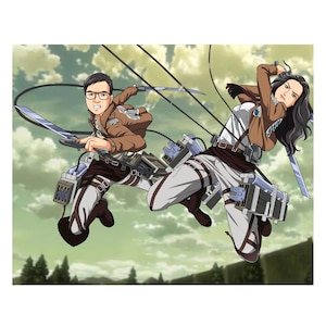 Retrato de casal de anime Aot | Ilustração de família personalizada | Arte personalizada para casal | Presente exclusivo para ele ou ela | Aniversário e data comemorativa