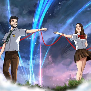 Spersonalizowany portret anime, ilustracja rysunku pary, rysunek rodzinny, spersonalizowany rysunek, wyjątkowy prezent, rocznica, urodziny, zaręczyny