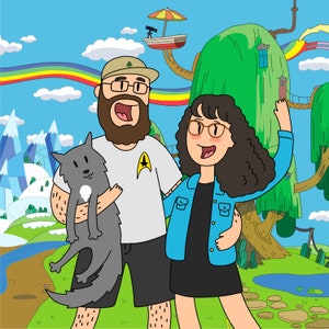 spersonalizowany portret Adventure Time, para, rodzina, słodka karykatura anime, rocznica, prezent urodzinowy, świąteczny prezent