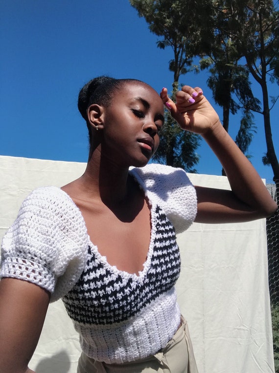 HOUNDSTOOTH PUFF SLEEVE Top Crochet Top Pattern Crochet Bralette