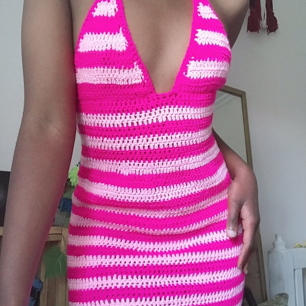 Robe au crochet PINK CANDY, robe bralette au crochet, robe dos nu au crochet, robe à col en V au crochet, mini-robe au crochet, téléchargement PDF instantané