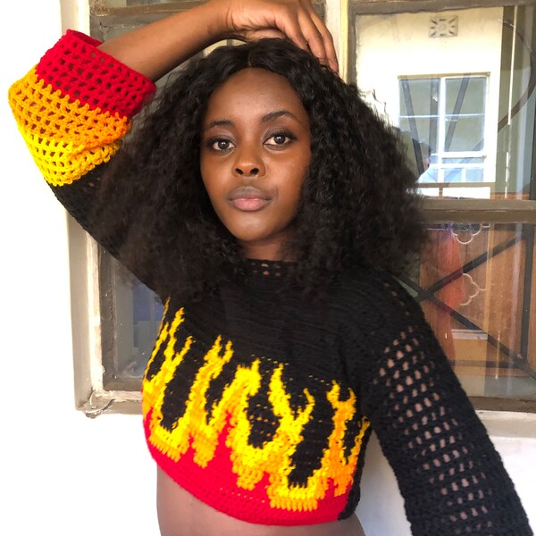 Flames crochet top pattern,Crochet Sweater Pattern,Instant PDF Download, Crochet Top Pattern, Graphgan pattern, crochet crop sweater top