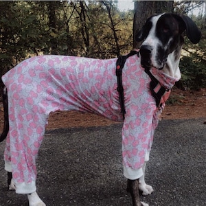 custom Great Dane pajamas for dogs, extra large dog pjs, bull mastiff dog clothes for large dogs, fleece dog jammies, giant dog outfits for