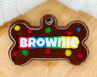 Brownie Dog Tag, Chocolate Dog Tag, Personalized Pet Tag, Custom Dog Tag, Resin Dog Tag, Pet ID, Cat Name Tag, Food Dog Tag