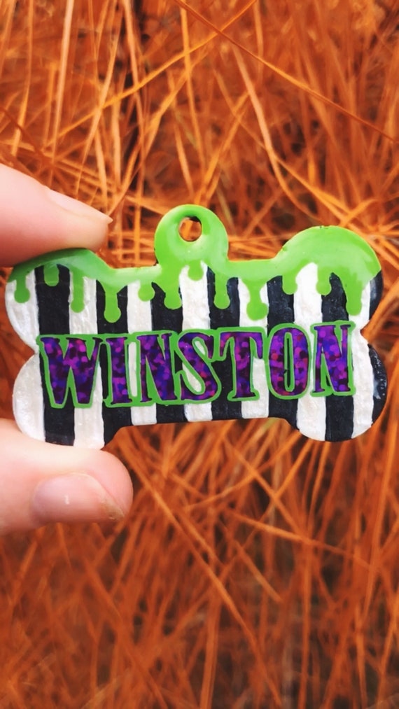 Beetlejuice Dog Tag Halloween Dog Tag Resin Dog Tag Custom Dog Tag Personalized Pet Tag Pet ID Gothic Dog Tag Pet Costume Spooky Tag Etsy
