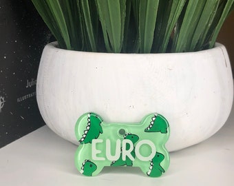 Dino Dog Tag, Resin Dog Tag, Personalized Pet Tag, pet ID, Custom dog tag, Dinosaur Dog Tag, puppy tag, dog gift, cat tag, glitter dog tag,