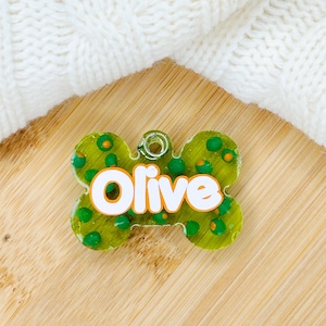 Olive Resin Dog Tag, Custom Pet ID, Olive Pet ID, Puppy Must Haves, Dog Collar Tags, Personalized Dog Tag, Food Pet Tags, food dog collar,