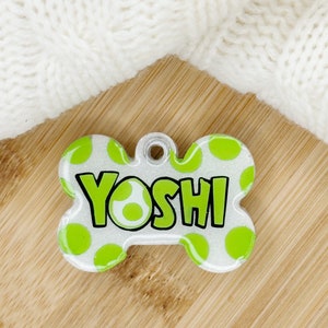 Médaille pour chien Yoshi, Médaille personnalisée pour animal de compagnie, Médaille pour chien personnalisée, Médaille pour chien en résine, Carte d'identité pour animal de compagnie, Médaille nominative pour chat, Médaille pour chien Mario, Collier pour chien Yoshi, Médaille pour chien de jeu