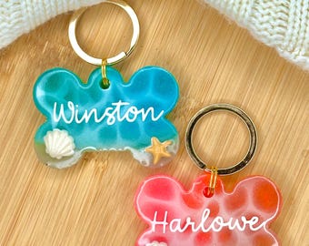 Beach dog Tag, resin dog tag , custom ocean dog tag, pet ID, gifts for pets, personalized pet tag, new puppy gift, summer dog tag, cat tag,
